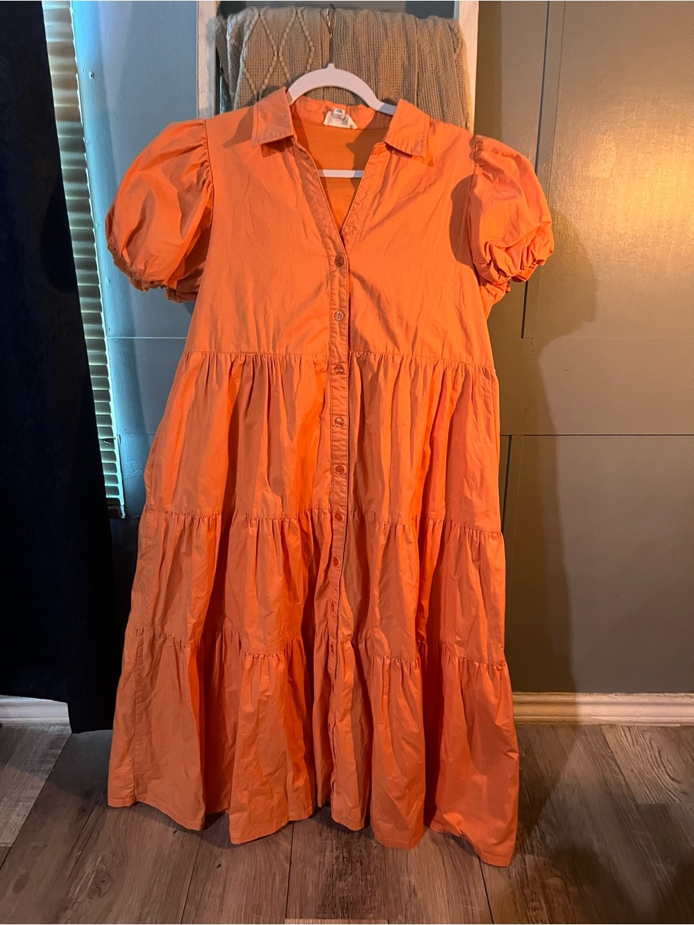 Women's Tiered Button-Front Dress in Orange